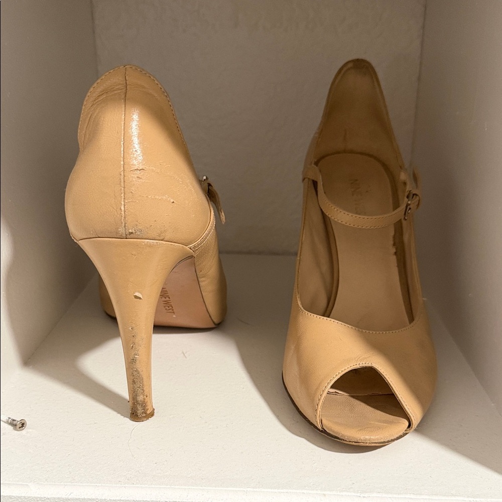 Nine West Tan Peep-Toe Heels